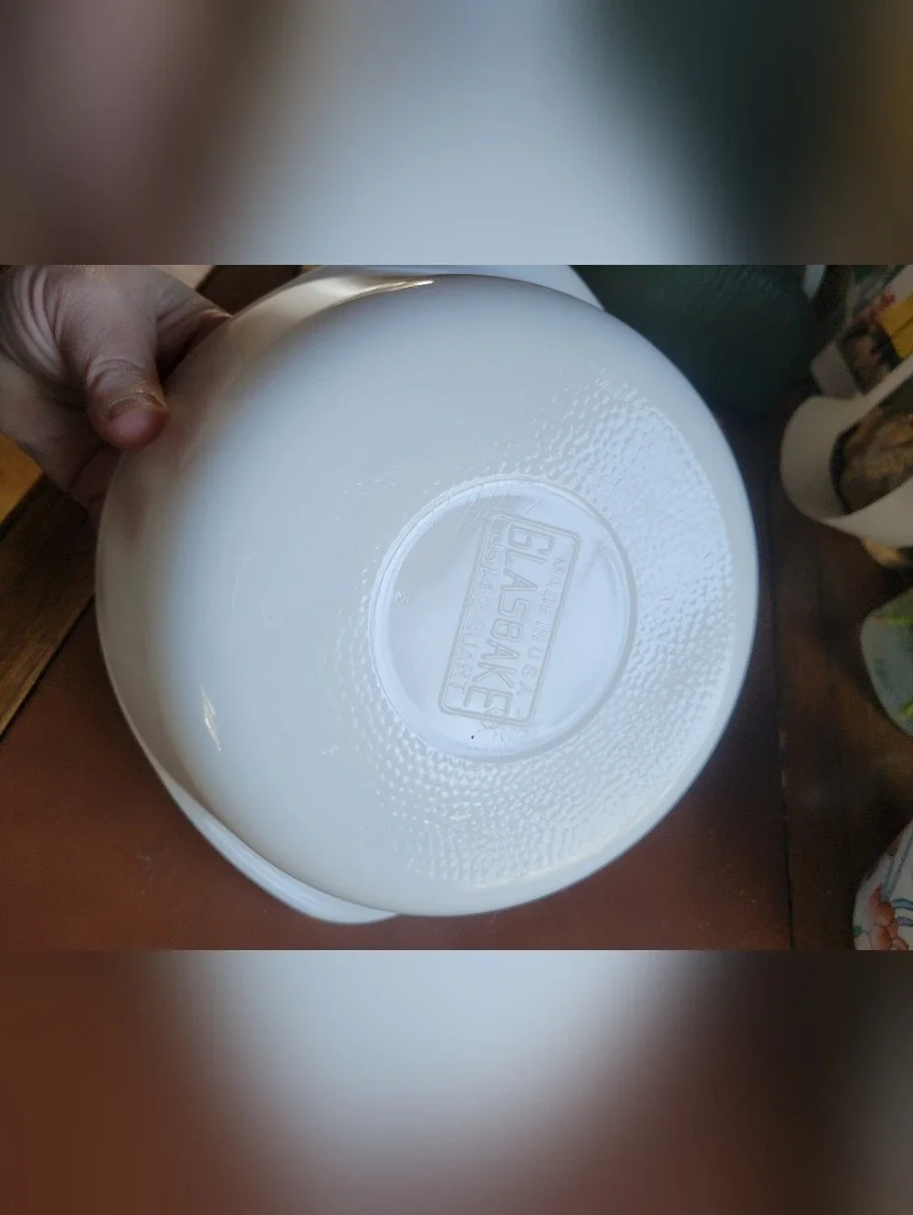 Glasbake J514 2Qt. Round White Milk Glass Casserole Vintage USA No Lid